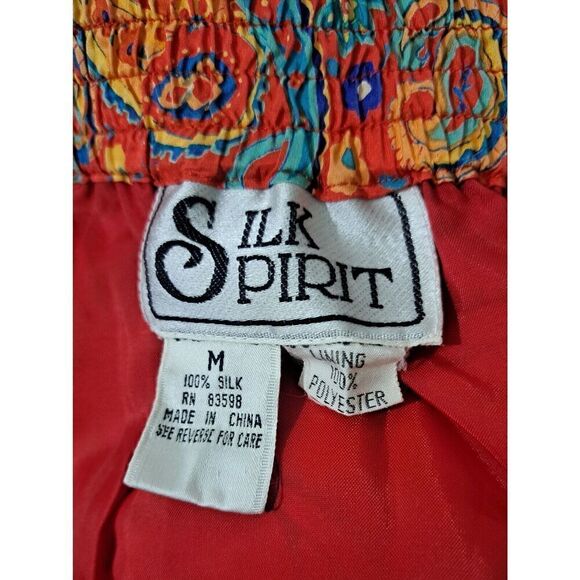 Vintage Silk Spirit Womens Medium 100% Silk  Paisley Maxi Skirt Pockets Orange - Picture 5 of 9
